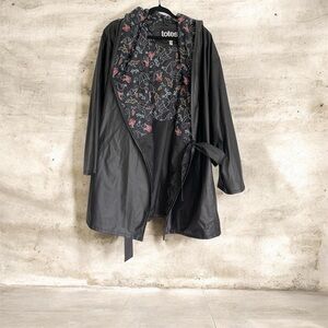 Totes Women's Black Trench Coat with Floral Interior Lining Tie Close, Hood